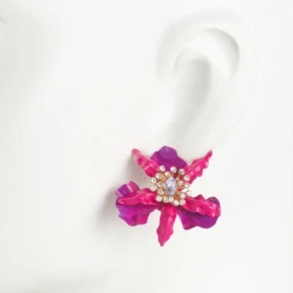 BETSEY JOHNSON SET Pink & Purple Ombré Orchid Earrings Necklace & Ring NEW NWT - Picture 8 of 16